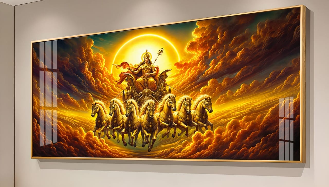 Surya Dev Riding Chariot Wall Painting – Spiritual Home Décor